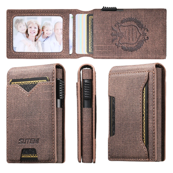 SUTENI Faux Leather For Men Wallet Card Slot Wallet Flip Cover Card Box Pressing The Button Automatically Ejects The Card