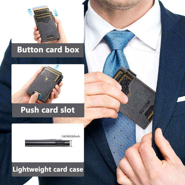 SUTENI Faux Leather For Men Wallet Card Slot Wallet Flip Cover Card Box Pressing The Button Automatically Ejects The Card