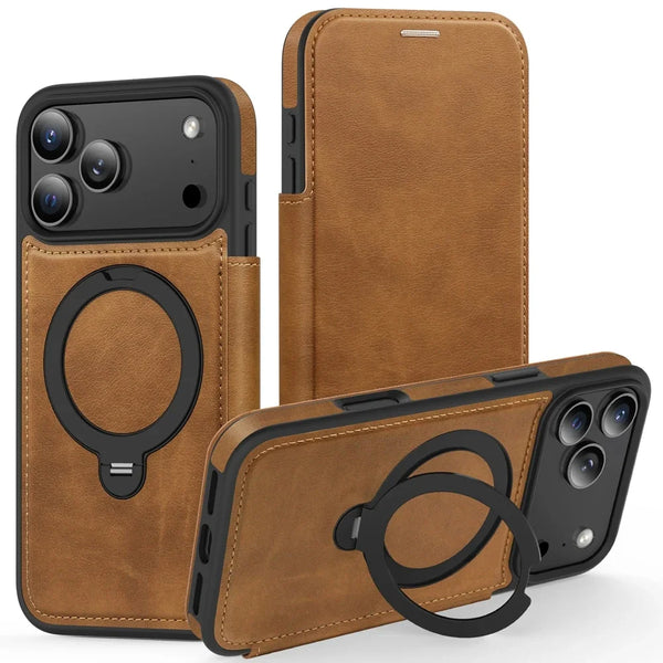 Kickstand Flip Leather Case for  iphone 17 Promax Air 16 Promax 15 Plus 14 13 12 Magsafe Card Slots Cards Holder Phone Cover