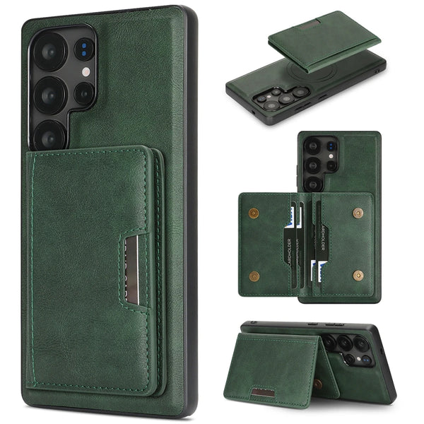 2 In 1 Magnetic Phone Cover for Samsung S25 S24 Ultra Edge Plug S23 + S25Ultra S25U S23U 5G Kickstand Cards Bag Slots Phone Case
