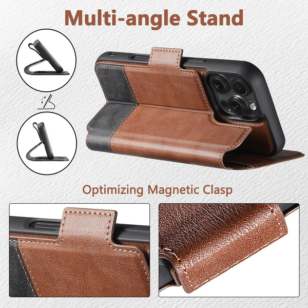 SUTENI Faux Leather Wireless Charging Card Holder Stand Wallet Magnetic Flip Cover Phone Case For iPhone 16 Pro Max 15 Plus 14