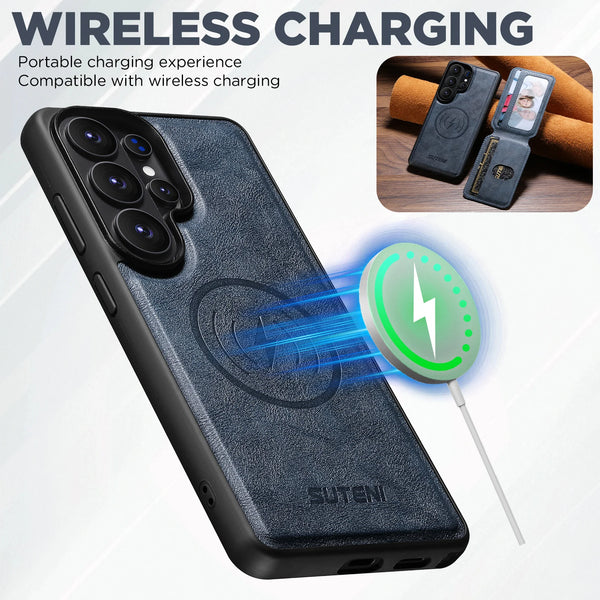 SUTENI Magnet Wireless Charging Luxury Faux Leather Phone Case Card Holder Stand For Samsung Galaxy S26 Ultra S25 S24 S23 S22