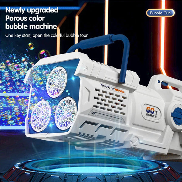 60 Holes Bubble Gun Automatic Electric Soap Bubbles Blower Magic Machine Outdoor Bath Party Toy LED Light Children's Day Gifts