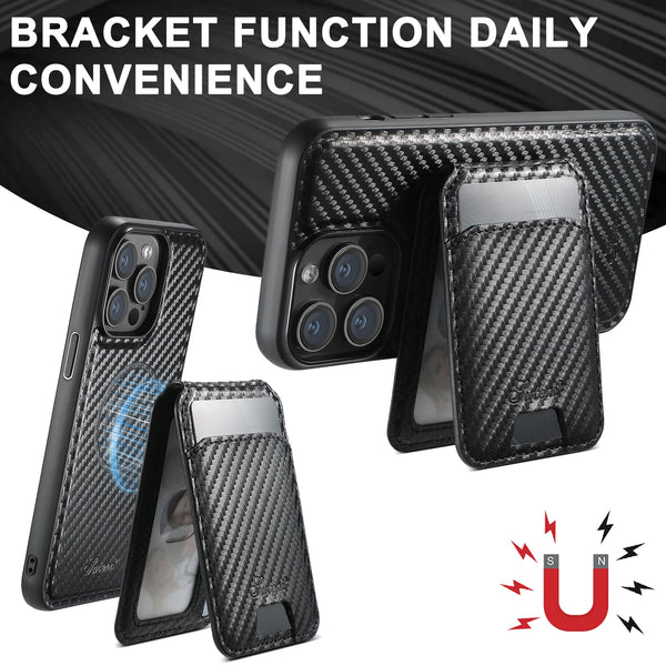 Carbon Fiber Leather 2-in-1 Magnetic Phone Case Card Holder Wallet MagSafe Wireless charging for iPhone 17ProMax 16Plus 15 14 13