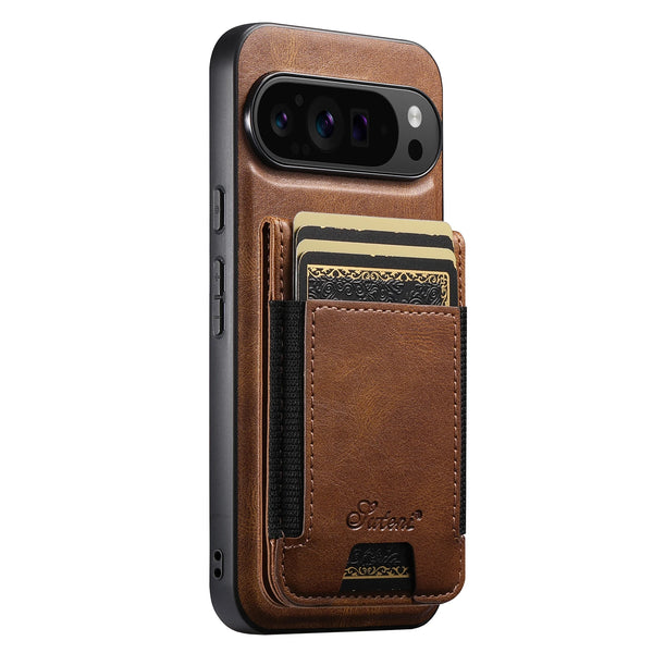 SUTENI Faux Leather Phone Case Wireless Charging Magnet Card Holder Stand For Google Pixel 10 Pro XL 9 8A 7 6