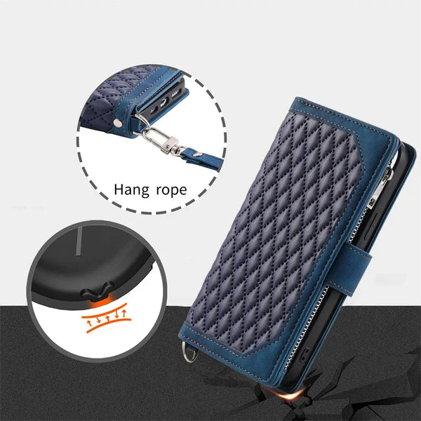 Long Lanyard Zipper Wallet Cards Phone Case for Samsung Galaxy Note 20 Ultra S26 Plus S25 FE S24 S23 S22 S21 Flip Leather Cover