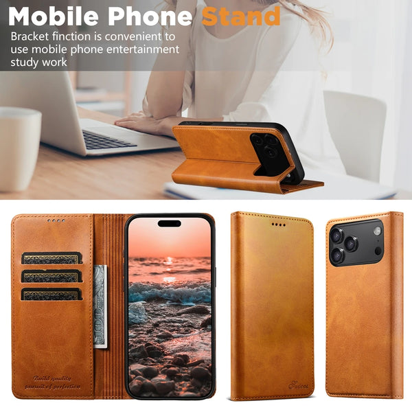 Flip Leather Wallet Case For iPhone 17 Promax Air 16 16e Pro max 15 Plus 14 13 12 Shockproof Card Slots Kickstand Phone Cover