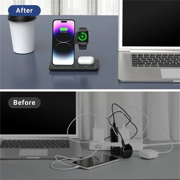 30W Fast Wireless Charger Stand Pad Foldable Fast Charging Station Dock for iPhone 17 16 15 14 13 12 Pro Max Apple Watch Airpods