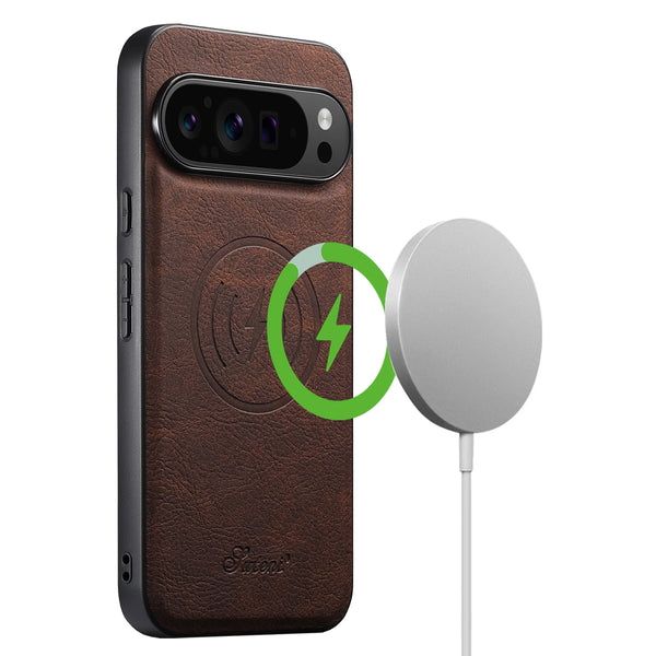 SUTENI Luxury Faux Leather Phone Case Magnet Wireless Charging Frosted Feel For Google Pixel 10 Pro XL 9 8A 7 6