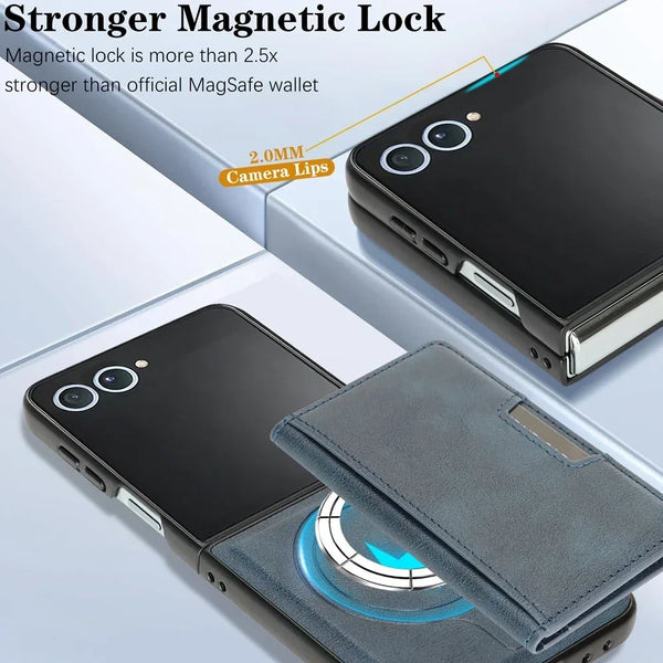 Leather Case For Samsung Galaxy Z Flip 7 6 5 4 3 Flip7 Flip6 Flip5 Wireless Charging 2 In 1 Magnetic Cards Bag Phone Cover