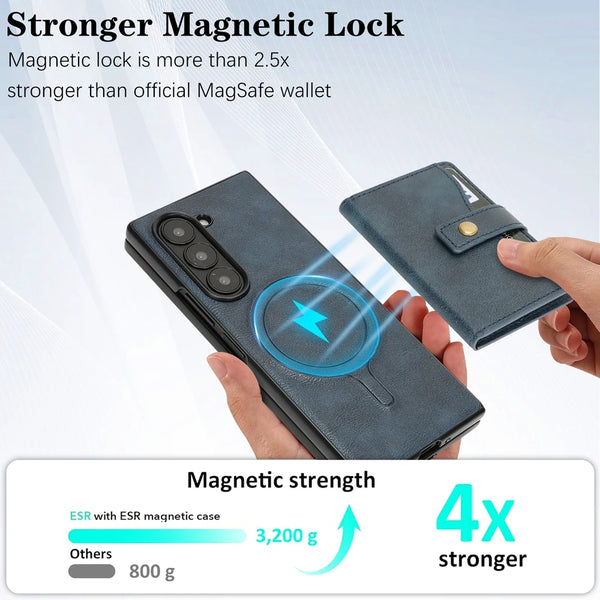 2 in 1 Wallet Case for Samsung Galaxy Z Fold 7 6 5 4 3 Fold7 Fold6 Fold5 Fold4 Wireless Charger Leather Cards Slots Phone Cover