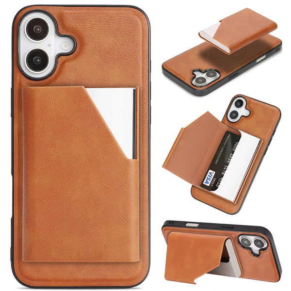 Magsafe Leather Phone Case for Iphone 17 Air 16 ProMax 15 Plus 14 Pro Max 13 12 Pm 16e Mirror Magnetic Card Holder Phone Cover