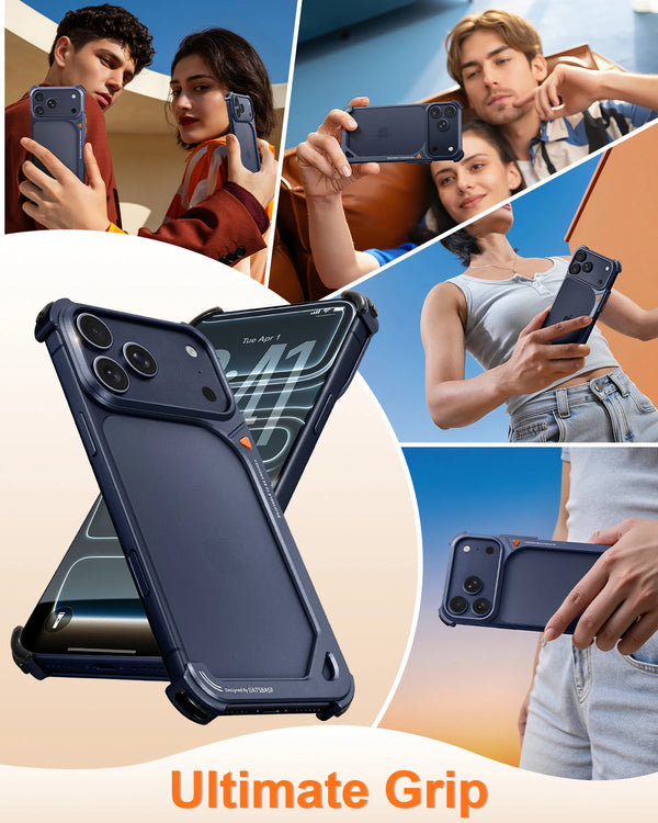 Oatsbasf Metal Frameless Phone Case for iPhone 17 Pro Max 9 Shape Phone Cover Slim Bumper Bare Phone Feel Shell for iPone 17 Pro