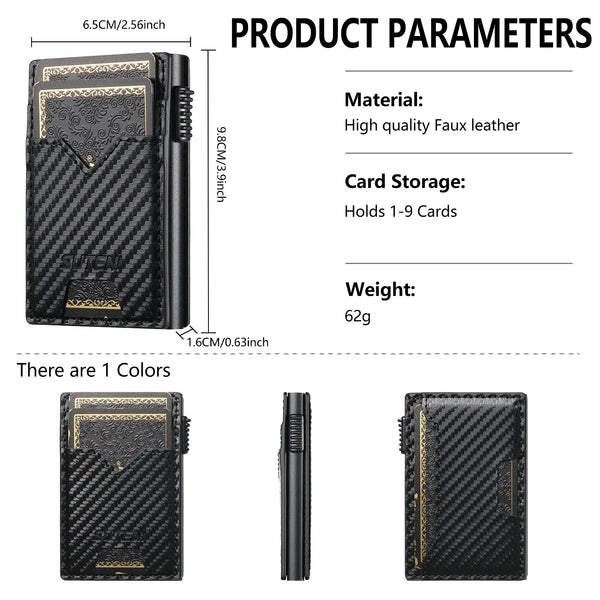 SUTENI Card Slot Wallet  Faux Leather Card Box Pressing The Button Automatically Ejects The Card