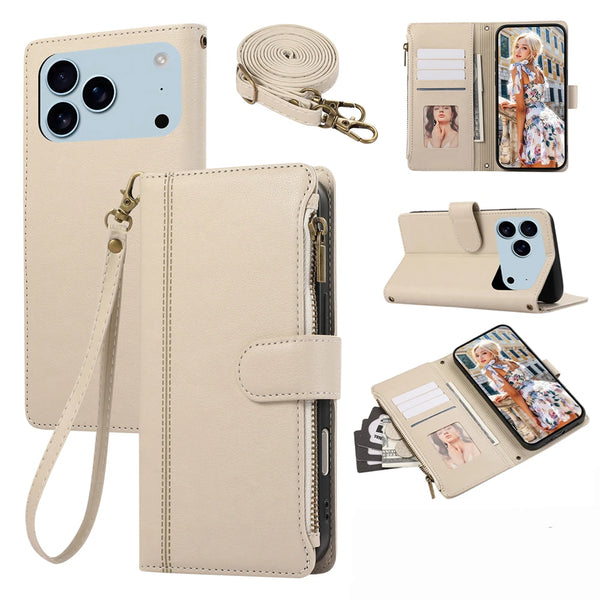 Crossbody Leather Case for iphone 17 Promax Air 16 Pro Max 15 Plus 14 13 12 iphone17 Iphone16 Card Slots Wallet Phone Cover