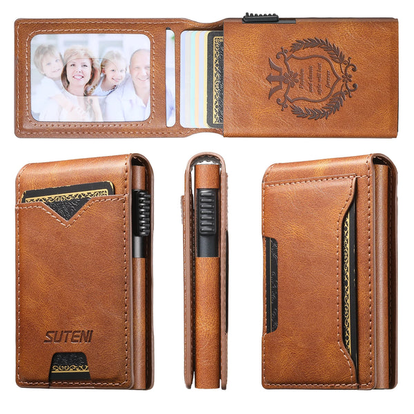 SUTENI Faux Leather For Men Wallet Card Slot Wallet Flip Cover Card Box Pressing The Button Automatically Ejects The Card