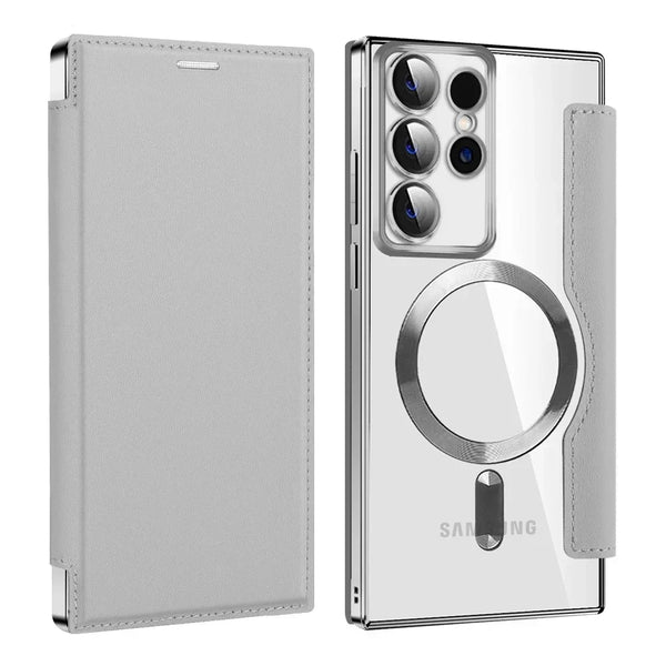 Flip Case For Samsung Galaxy S25 S22 S23 S24 Ultra Plus S23 FE S25U Magnetic Wireless Charging Shell PU Leather Card Clip Cover