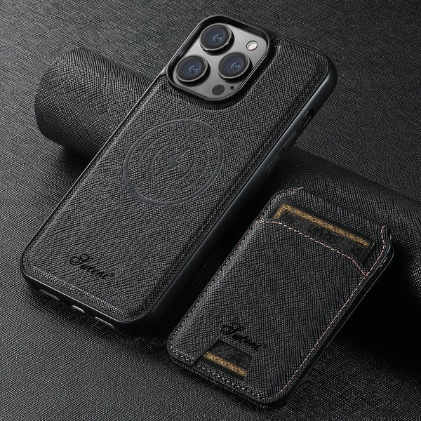 Suteni 2-in-1 Magnetic MagSafe Wireless Charging Case Luxury PU Leather Case for iPhone 17 Pro Max 16 Plus 15 14 13 12