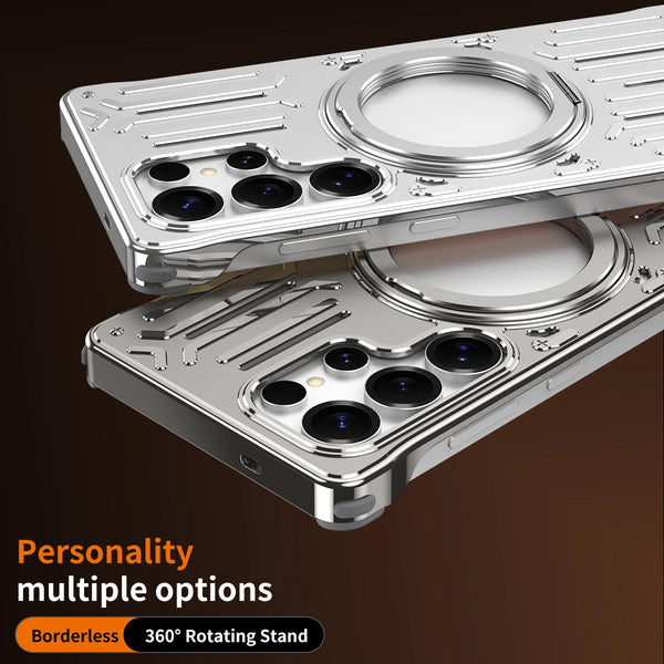 for Samsung Galaxy S23/S24/S25/S26 Ultra & iPhone 17/16/15 Pro Max/Air – luxury METAL  bumper frame Rotating Bracket Stand Heat Dissipation, MagSafe Support, Inner Silicone Protection, Stylish Looks & Super Protection Back Cover