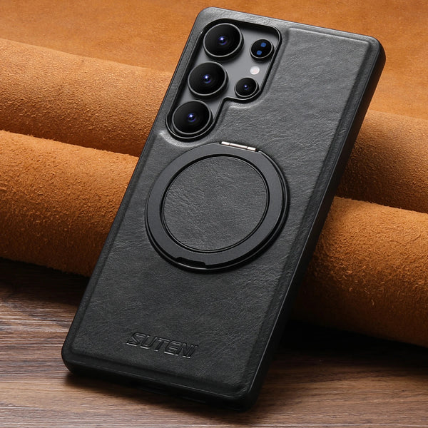 SUTENI Magnet Wireless Charging Phone Case Oil Wax Faux Leather 360° Rotating Stand Buckle For Samsung Galaxy S26Ultra S25 S24