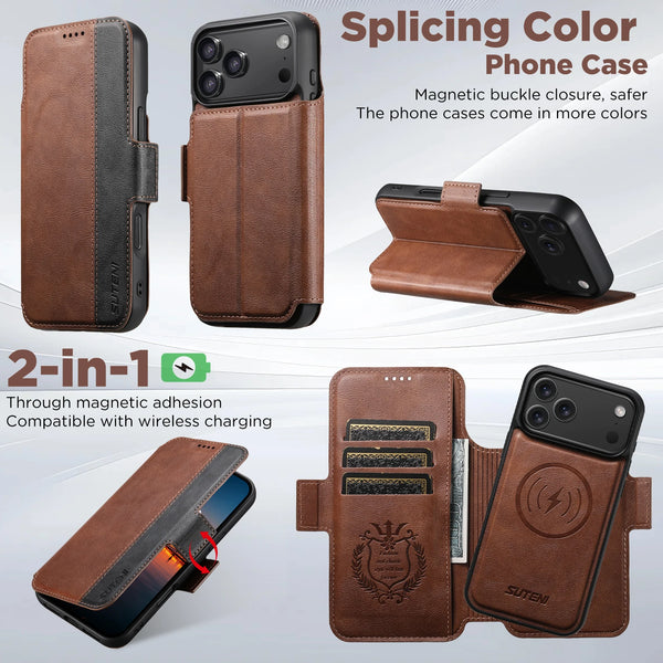 SUTENI Magnetic Flip Cover Phone Case Wireless Charging Card Holder Stand Wallet Faux Leather For iPhone 17 Pro Max 16 Plus 15