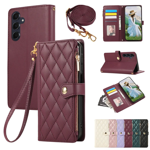 Crossbody Zipper Wallet Case for Samsung Galaxy A05 A06 A07 A15 A16 A17 A25 A35 A36 A53 A54 A55 A56 A72 A73 4G 5G Phone Cover