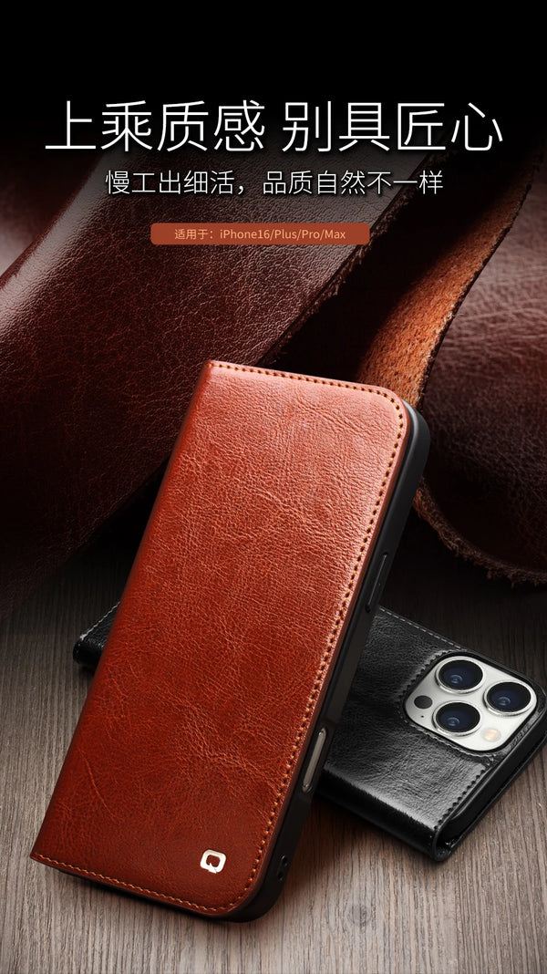 Genuine Leather Phone Case for Samsung Galaxy S26 S25 S24 Ultra Plus, Samsung Galaxy Z Fold 7 6 5 4 & Z Flip 7 6 5 Series, Xiaomi 17 15 Ultra Mi 11 Series & iPhone 17 16 15 14 13 Air Pro Pro Max Series | Luxury Wallet Card Slots magnetic flip back case