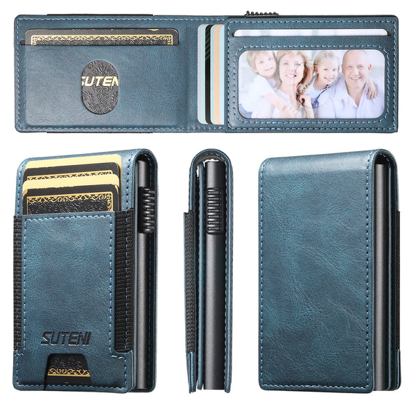 SUTENI Faux Leather For Men Wallet Card Slot Wallet Flip Cover Card Box Pressing The Button Automatically Ejects The Card