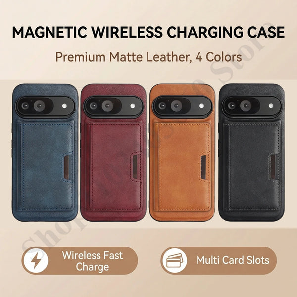 2 in 1 Leather Case For Google Pixel 8 8A 8Pro 9 9Pro 10 10pro Pro XL 9A 10A Magnetic Wireless Charging Cards Slots Phone Cover