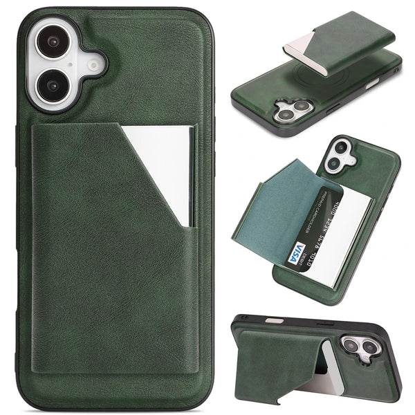Magsafe Leather Phone Case for Iphone 17 Air 16 ProMax 15 Plus 14 Pro Max 13 12 Pm 16e Mirror Magnetic Card Holder Phone Cover