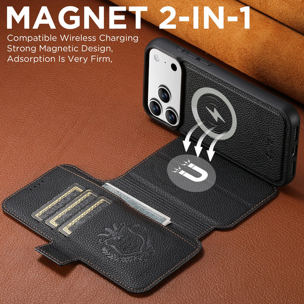 SUTENI Faux Leather Wireless Charging Card Holder Stand Wallet Magnetic Flip Cover Phone Case For iPhone 17 Pro Max 16 15 14 13