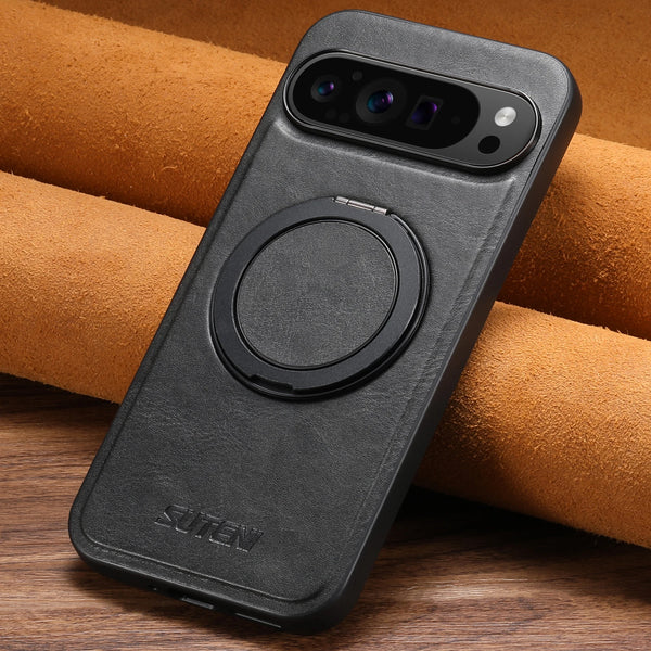 SUTENI PU Leather Oil Wax Compatible Wireless Charging Phone Case 360° Rotating Stand Buckle For Google Pixel 9XL 8Pro 7A 6