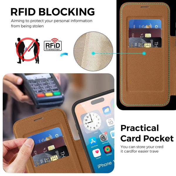 Kickstand Flip Leather Case for  iphone 17 Promax Air 16 Promax 15 Plus 14 13 12 Magsafe Card Slots Cards Holder Phone Cover