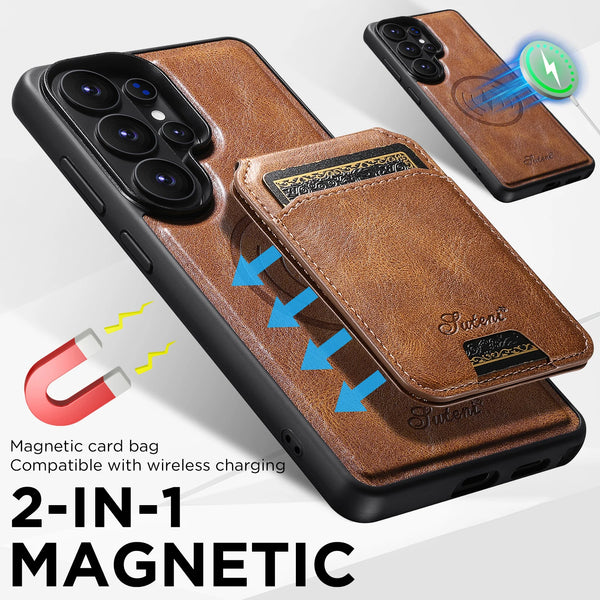 SUTENI Wireless Charging Faux Leather Magnet Card Holder Stand Picture frame Phone Case For Samsung Galaxy S26 Ultra S25 Plus