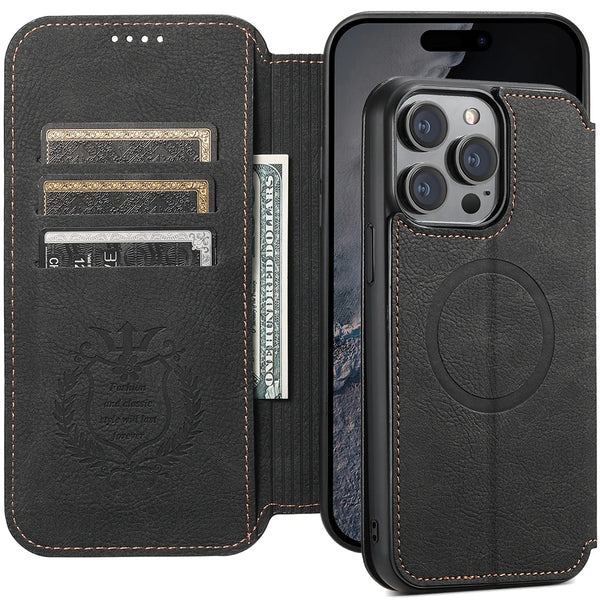 SUTENI Compatible Wireless Charging Leather Phone Case For iPhone 12 13 14 15 16 Plus 17 Pro Max Flip Cover Wallet Card Holder
