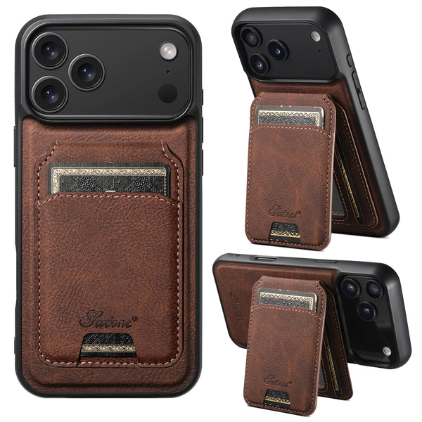 SUTENI Wireless Charging Phone Case Magnet Card Holder Stand Faux Leather For iPhone 17 Pro Max Air 16 Plus 15 14 13 12