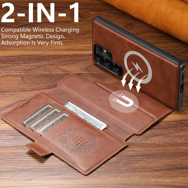 Faux Leather Wireless Charging Card Holder Stand Wallet Magnetic Flip Cover Phone Case For Samsung Galaxy S26 Ultra S25 S24 S23