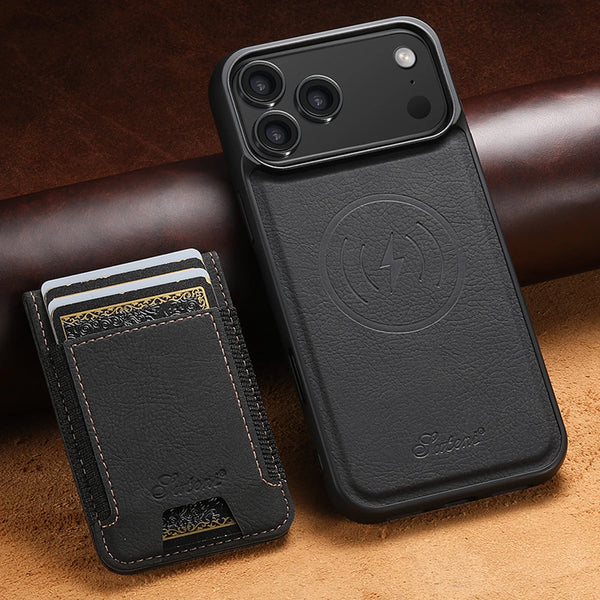 SUTENI Magnet Wireless Charging Card Holder Stand Luxury Faux Leather Phone Case For iPhone 17 Pro Max 16 Plus 15 14 13 12