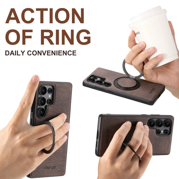 SUTENI Magnet Wireless Charging Phone Case Faux Leather 360° Rotating Stand Ring Buckle For Samsung Galaxy S26Ultra S25 S24 S23