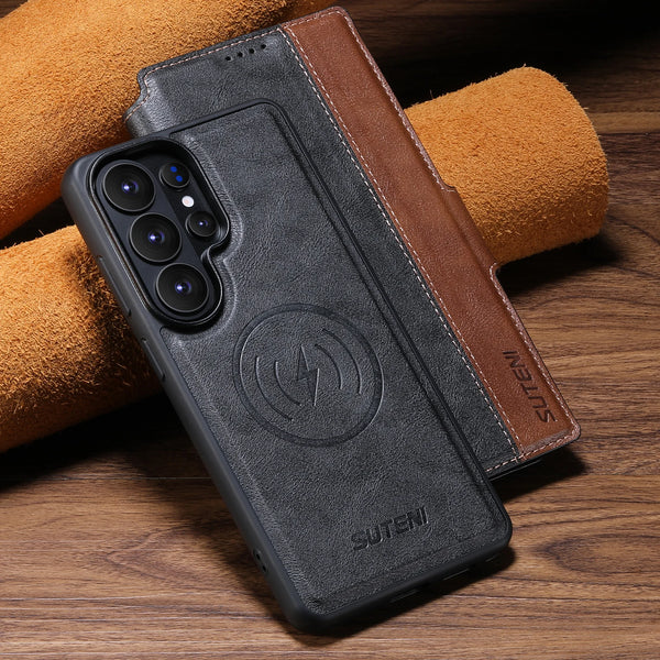 Faux Leather Wireless Charging Card Holder Stand Wallet Magnetic Flip Cover Phone Case For Samsung Galaxy S26 Ultra S25 S24 S23