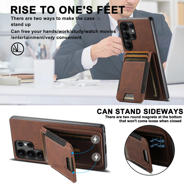 SUTENI Luxury Faux Leather Card Holder Stand Phone Case Frosted Feel For Samsung Galaxy S26 Ultra S25 Plus S24 S23 S22 Note20