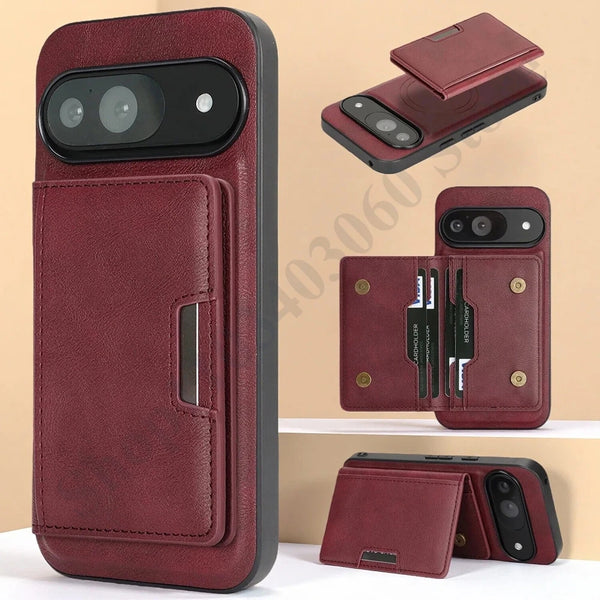 2 in 1 Leather Case For Google Pixel 8 8A 8Pro 9 9Pro 10 10pro Pro XL 9A 10A Magnetic Wireless Charging Cards Slots Phone Cover