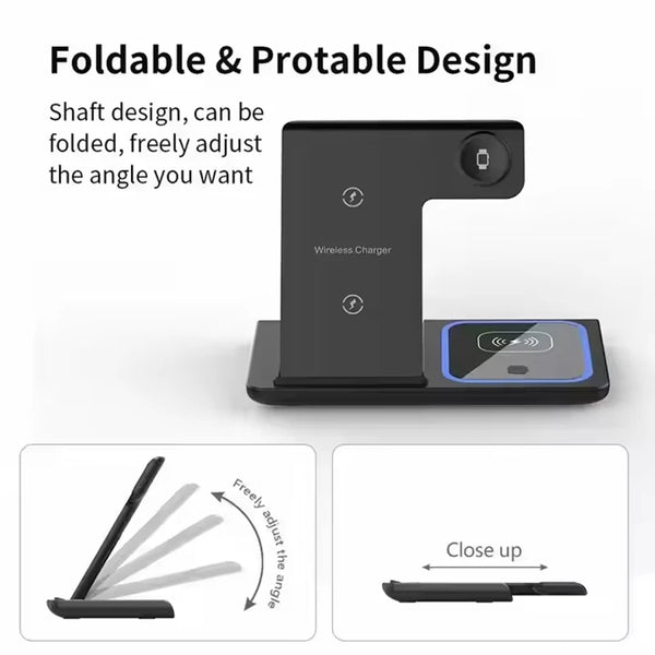 2025 Multifunction 3 in 1 Folding Wireless Chargers Station for iPhone 12/13/14/15/16/17 Pro Max Samsung Xiaomi Fast Charging