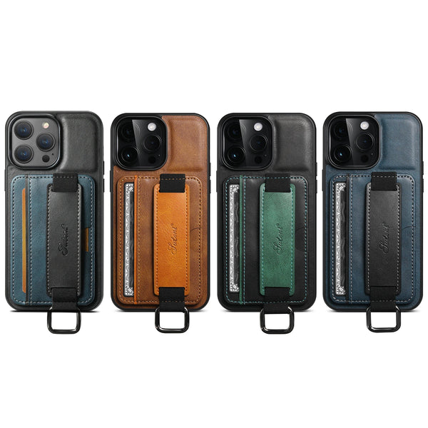 SUTENI Wrist strap Leather Wallet Phone Case For iPhone 16 Pro Max 15 Plus 14 13 Mini 12 Pro 11 X XS XR Card Slot Holder Cover