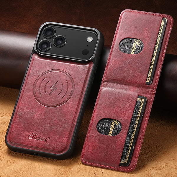 SUTENI Faux Leather Phone Case Wireless Charging Magnet Card Holder Stand For iPhone 17 Pro Max 16 Plus 15 14 13 1215 14 13 12