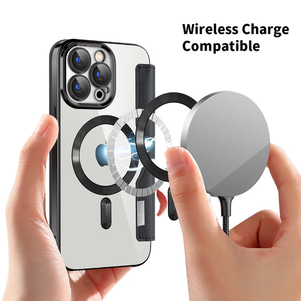 Flip Leather Cover Card Slots Magsafe Phone Case for IPhone 16 14 12 13 15 Pro Max Plus Magnetic Wireless Charging Wallet Case