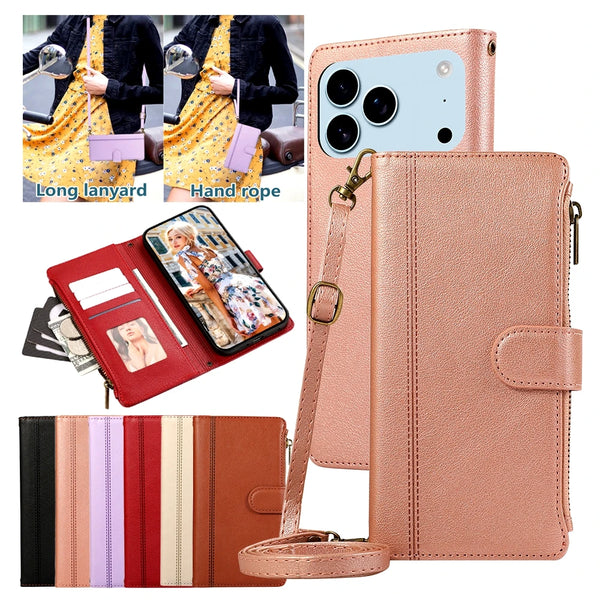Crossbody Leather Case for iphone 17 Promax Air 16 Pro Max 15 Plus 14 13 12 iphone17 Iphone16 Card Slots Wallet Phone Cover