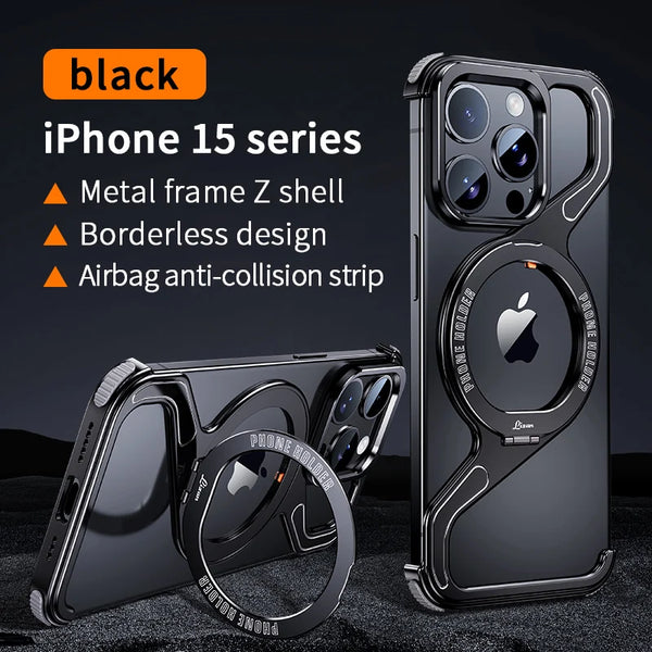Z-Shaped Metal Frame Magsafe Phone Case For iPhone 17 16 15 14 13 Pro Max Aluminum Frameless Magnetic Bracket Shockproof Cover