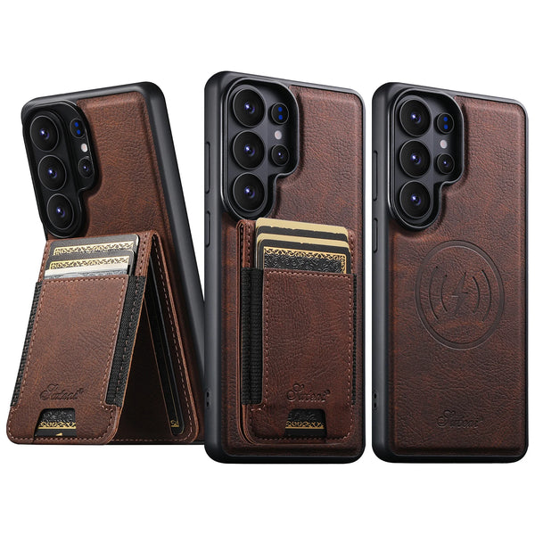 SUTENI Magnet Wireless Charging Card Holder Stand Luxury Faux Leather Phone Case For Samsung Galaxy S26 Ultra S25 Plus S24 S23+