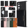 2 In 1 Leather Case For Samsung Galaxy Z Fold 7 6 5 4 3 Magnetic Cards Holder Card Slots Kickstand Wireless Charging Phone Cover
